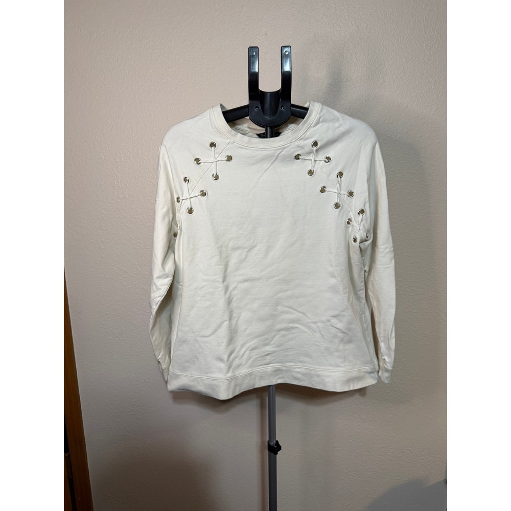Velvet Heart Cream Lace Up Grommet Shoulder Sweatshirt Womens Medium KOL-21481